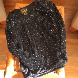 Vintage Beaded 3/4 Sleeve Tee Shirt in Black
